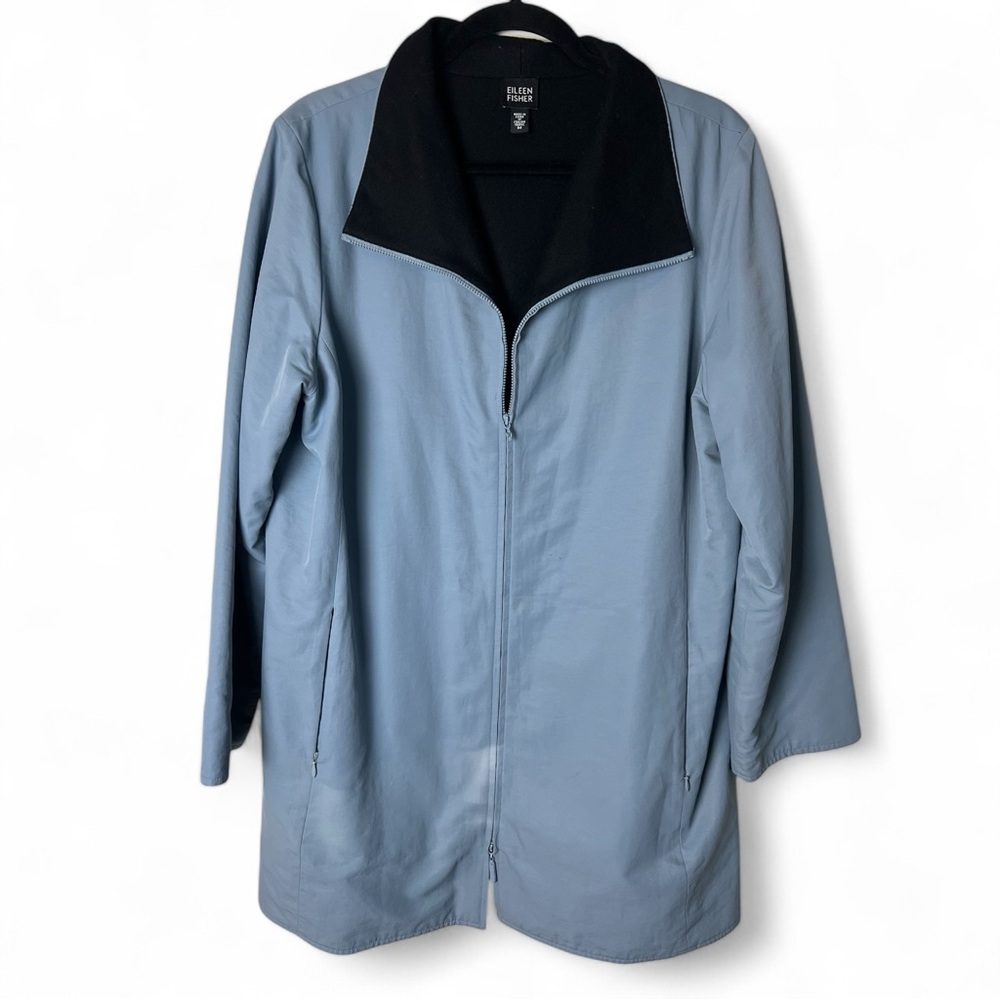 Eileen Fisher Coat Women's Nylon Dual Zipper Coat Cotton Wool Blend Lining Sz. M